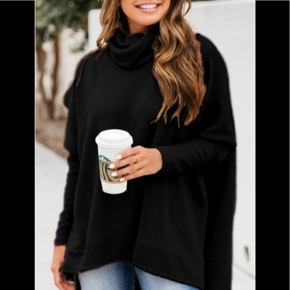 Casual Turtleneck Batwing Sleeve Side Slit Loose Knitted Pullover Tunic Sweater - Picture 7 of 12